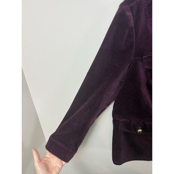 EUC Chicos Purple Velvet Jacket Blazer Gold Buttons Size 2 Large 12 - Picture 3 of 15